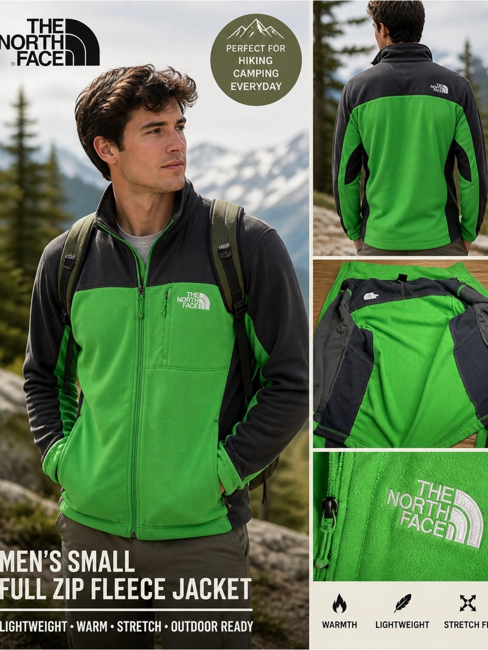 The North Face Green & Gray Full Zip Fleece Jacket Men’s Size S/P